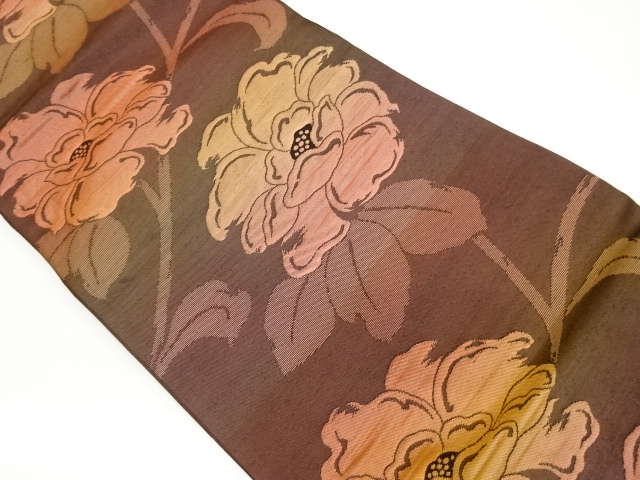 山茶花模様織出し名古屋帯